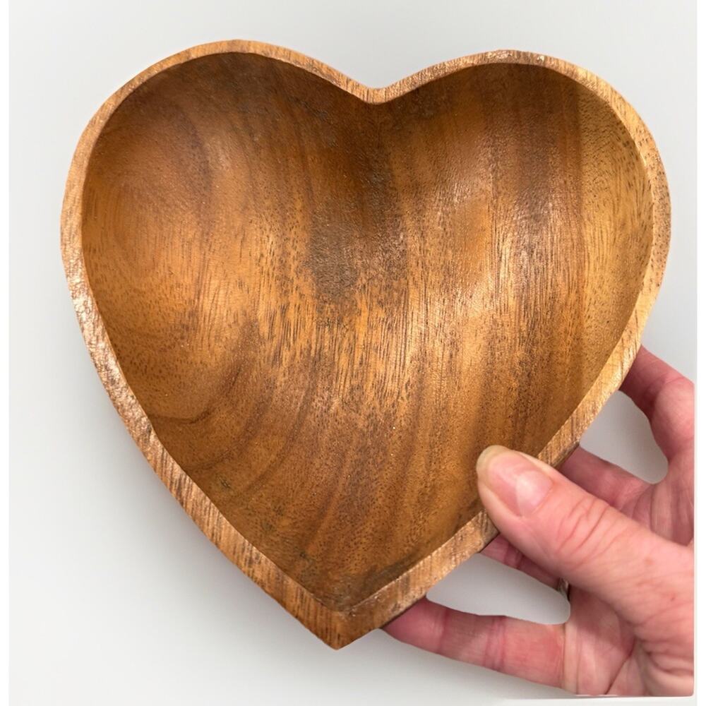 Pottery Barn Munggur Heart Shape Bowl Trinket Dish Mindfully Made Suar Wood